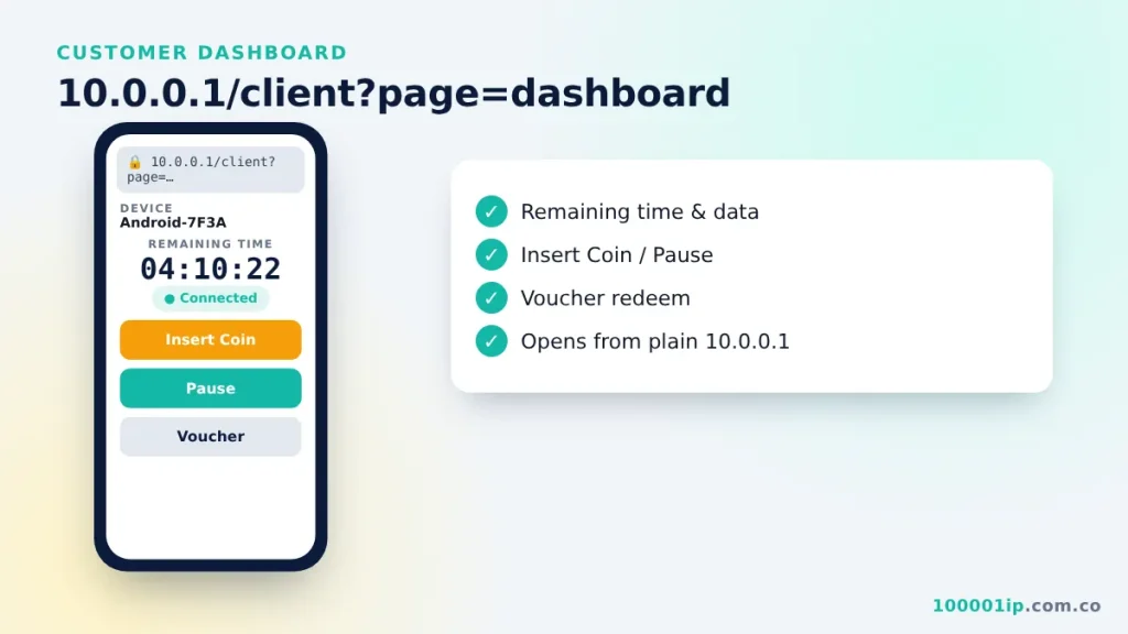 10.0.0.1/client?page=dashboard customer dashboard on a phone
