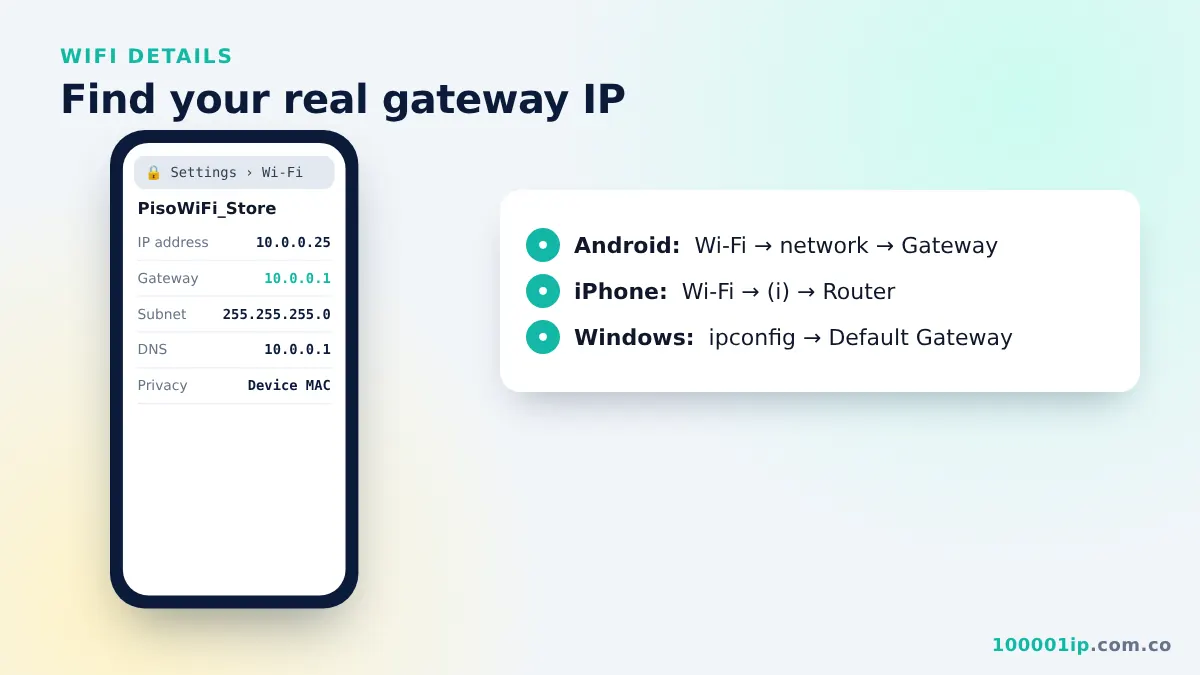 Phone WiFi details showing the real gateway address instead of 1.0.0.0.1