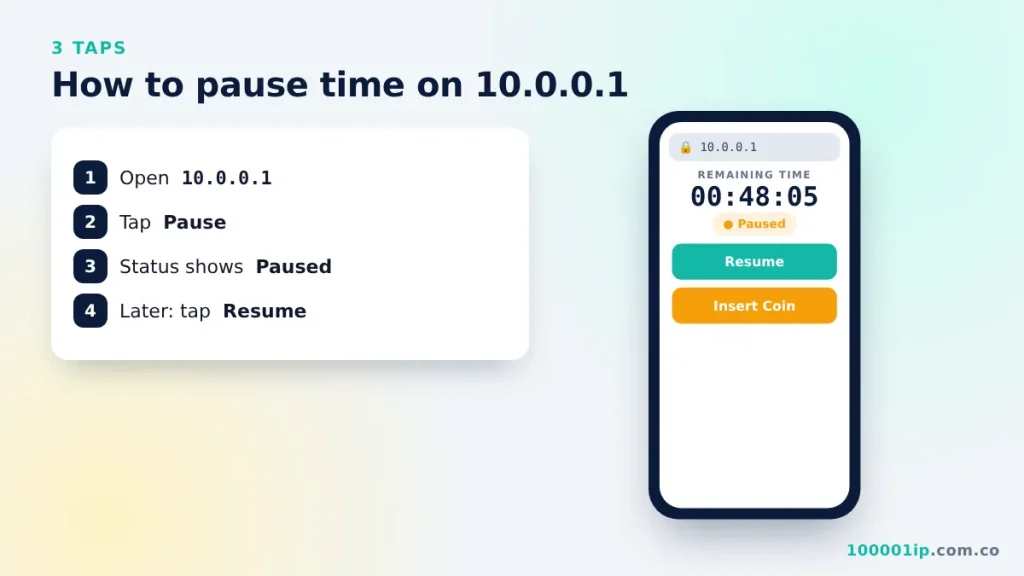 Steps to pause Piso WiFi time on the 10.0.0.1 portal